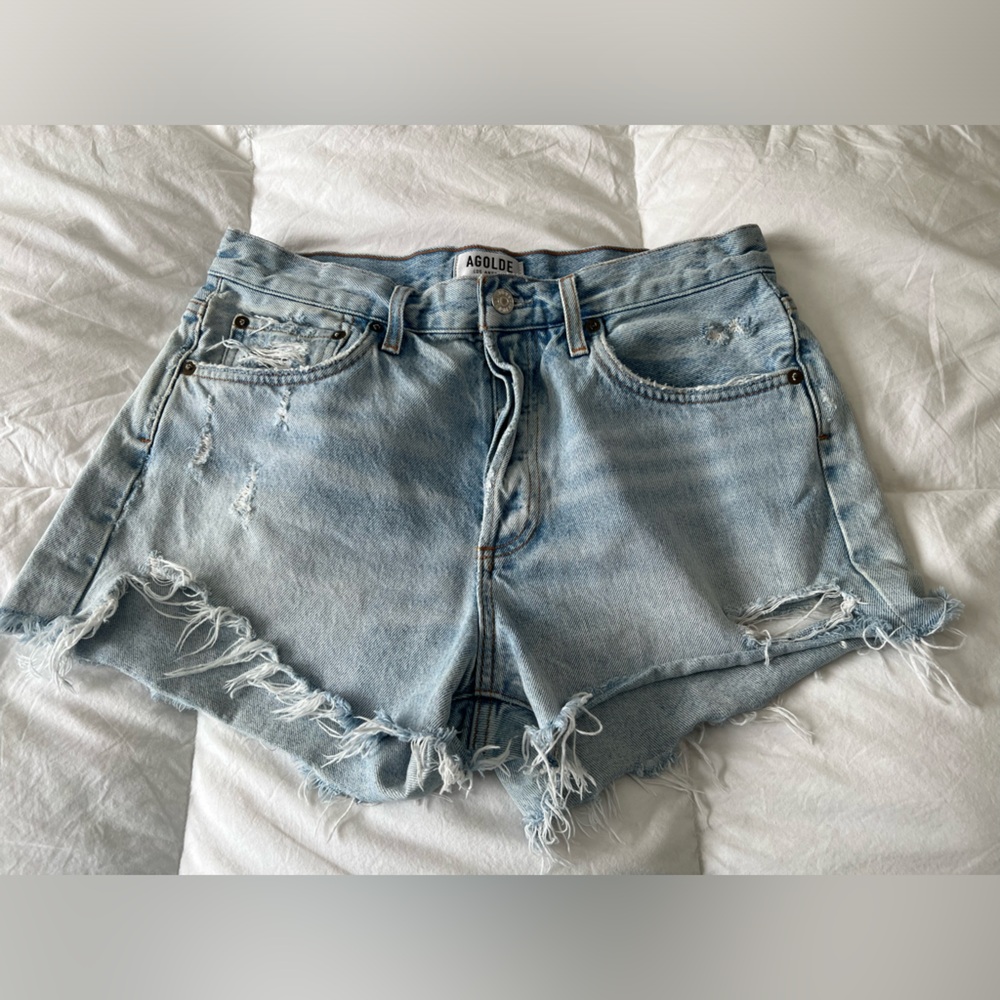 AGoldE Parker Distressed Denim High Rise Jean Cutoff Shorts Size 28 $148